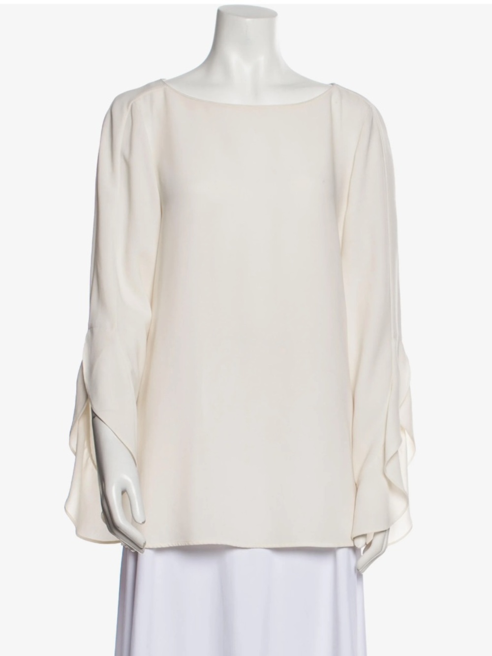 Lafayette 148 Off White Boat Neck Silk Blouse with Flutter Sleeves_Medium